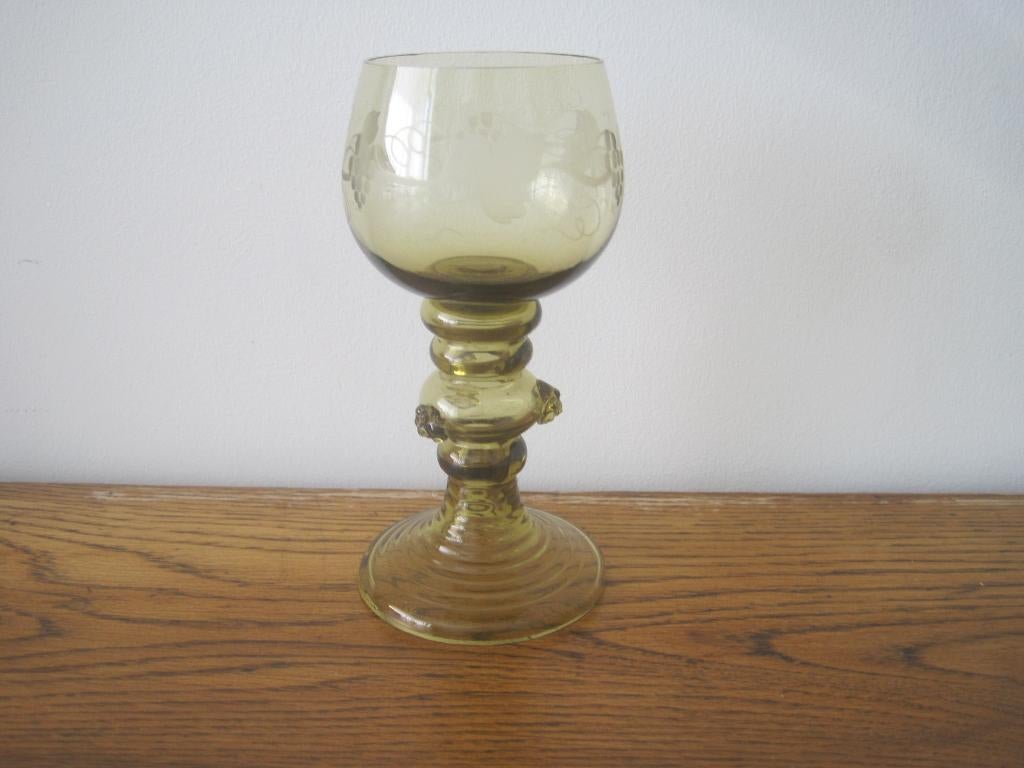 antiek glas groen kristal mondgeblazen art nouveau, Ophalen of Verzenden