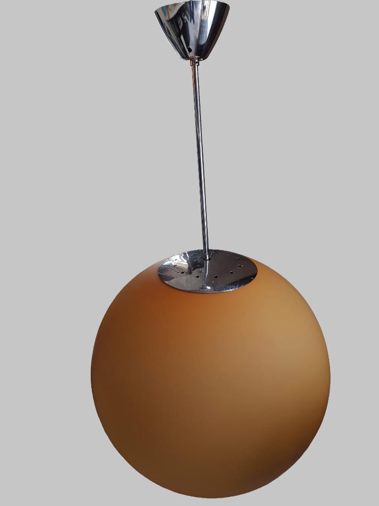 Bolhanglamp opaline glas Ø 50 cm H + 87 cm staaf mogelijk, Ophalen, Zo goed als nieuw, Glas, 75 cm of meer