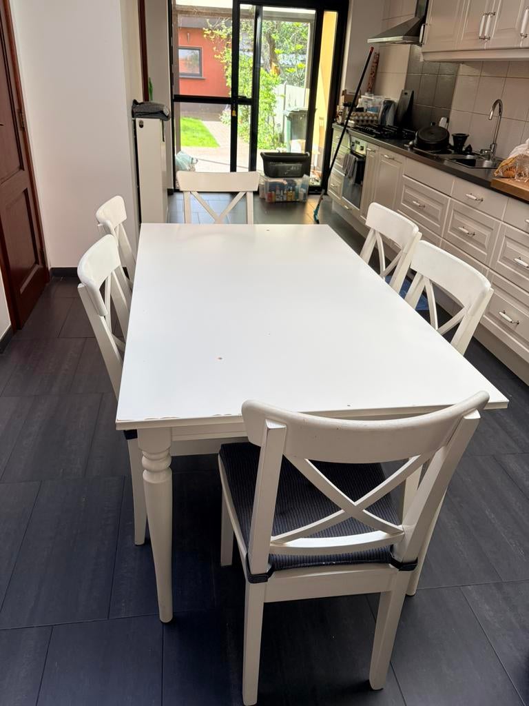 Eettafel met 6 stoelen, Tuin en Terras, Tuinsets en Loungesets, Ophalen, Gebruikt, Eettafel