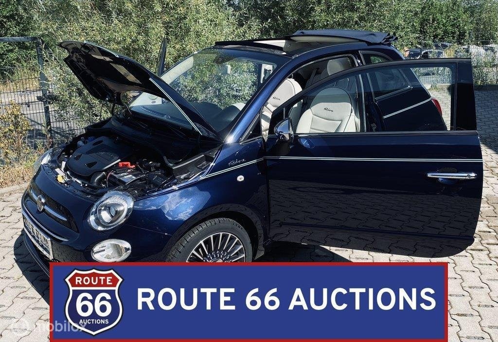 Fiat 500C Riva Cabriolet | 2017 | Route 66 Auctions, Auto's, Gebruikt, Zwart, Bedrijf, Handgeschakeld