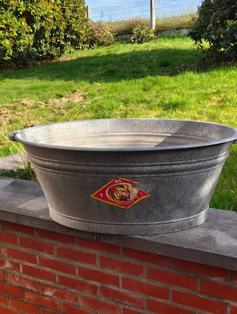 bassine vintage grande taille en zinc, Maison & Meubles, Enlèvement, Comme neuf, Zinc, Avec poignée