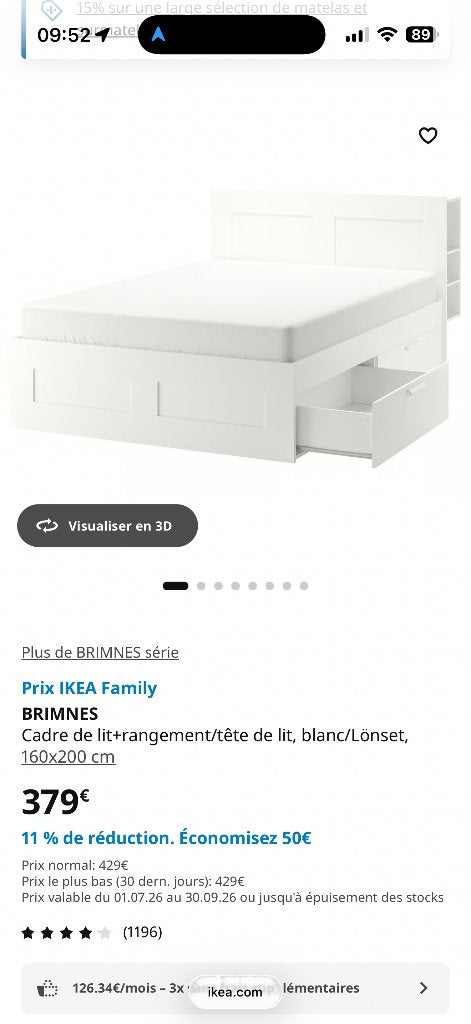 IKEA bed + hoofdeinde, Huis en Inrichting, Slaapkamer | Bedden, Ophalen, Gebruikt, Wit, Tweepersoons