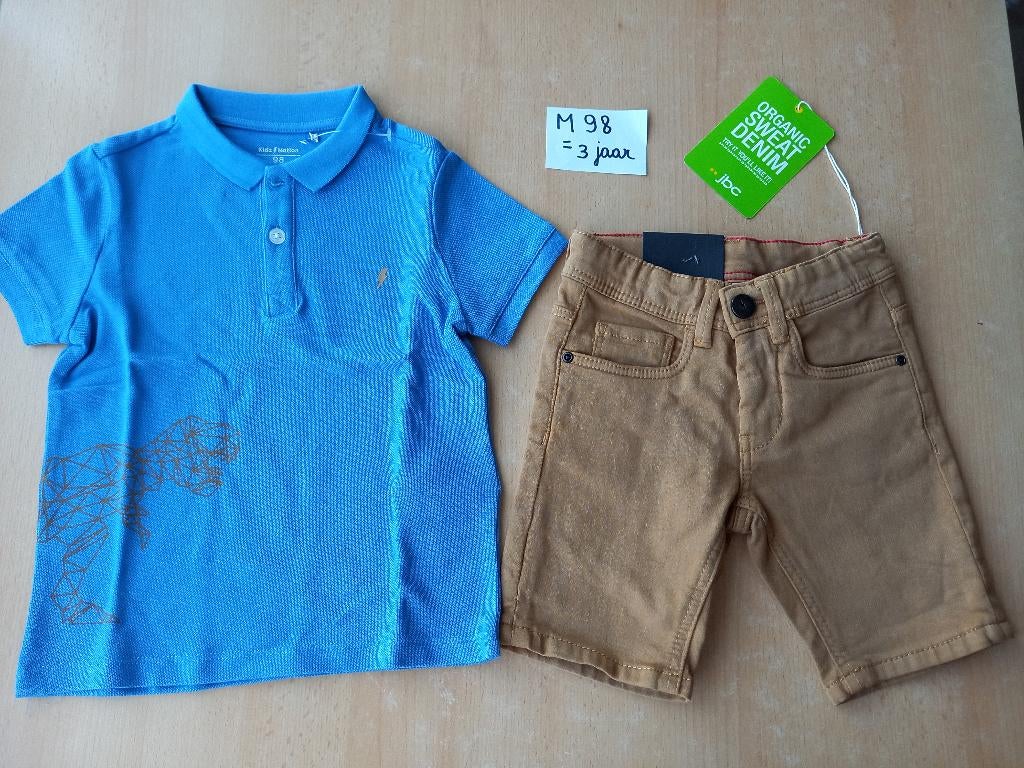 NOUVEL ensemble polo bleu + short marron 98 pour garçon JBC, Neuf, Garçon, Enlèvement ou Envoi, Ensemble