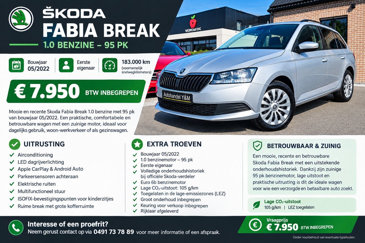 Skoda Fabia Braek 1.0⛽️benzine bouwjaar 2022/️Gekeurd, Autos, Argent ou Gris, Euro 6, Entreprise, Boîte manuelle