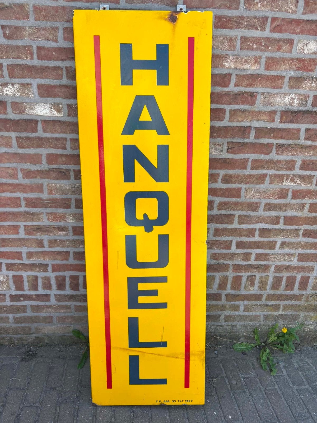 Panneau d'affichage en émail Hanquell 1967, Enlèvement, Panneau publicitaire