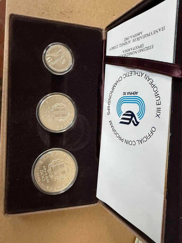 Zilveren munten Athene 1982. Eur. Atletiekkampioenschappen, Postzegels en Munten, Ophalen, Griekenland