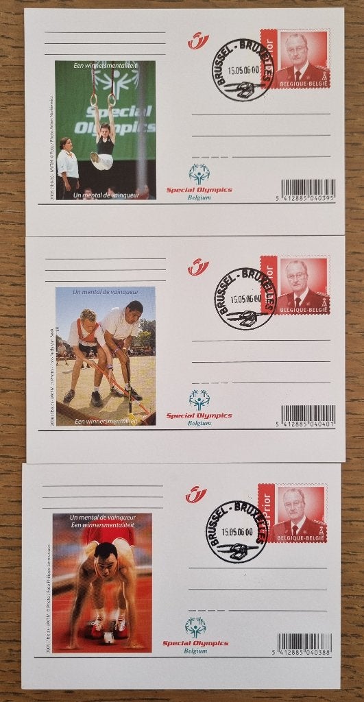 Briefkaart x 3 Special Olympics Belgium Prior 2006, Postzegels en Munten, Ophalen of Verzenden, Briefkaart