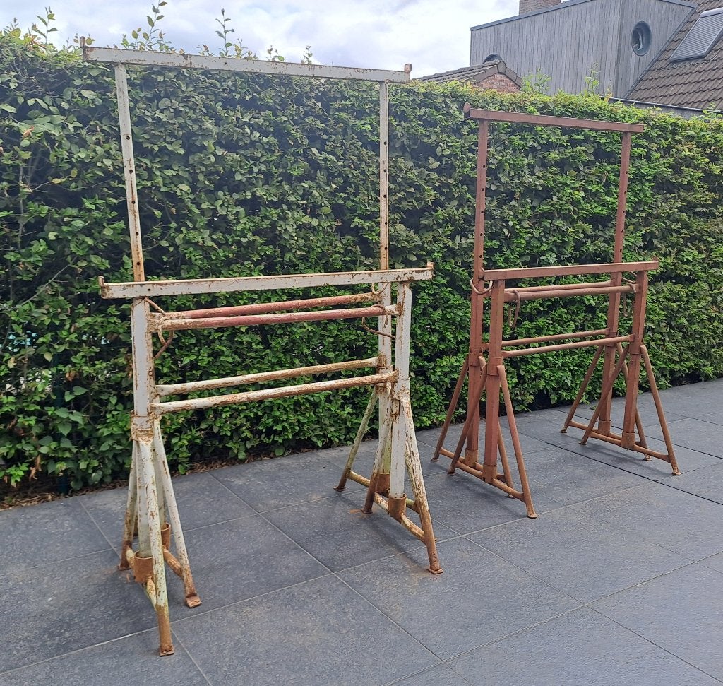 Uitschuifbare stellingbokken in ijzer, Ophalen, Gebruikt, Ladder, Opvouwbaar of Inschuifbaar