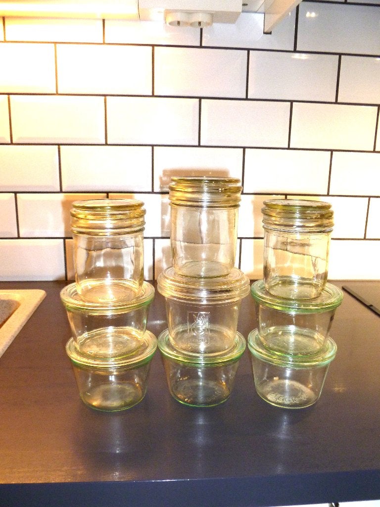 9 Bocaux pour conserver/steriliser WEECK de 1/4 l, Vintage, Verre, Enlèvement, Utilisé