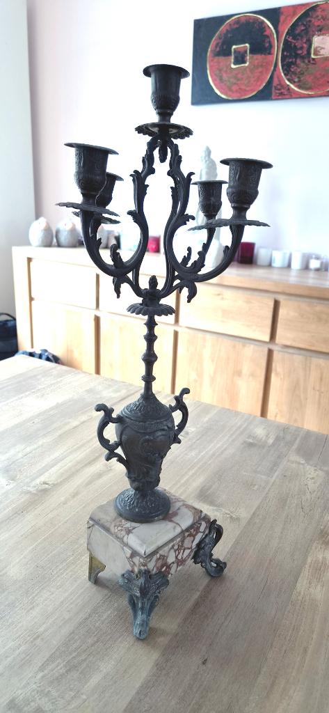 Art deco kandelaar van marmer en brons, Antiek en Kunst, Ophalen, Brons