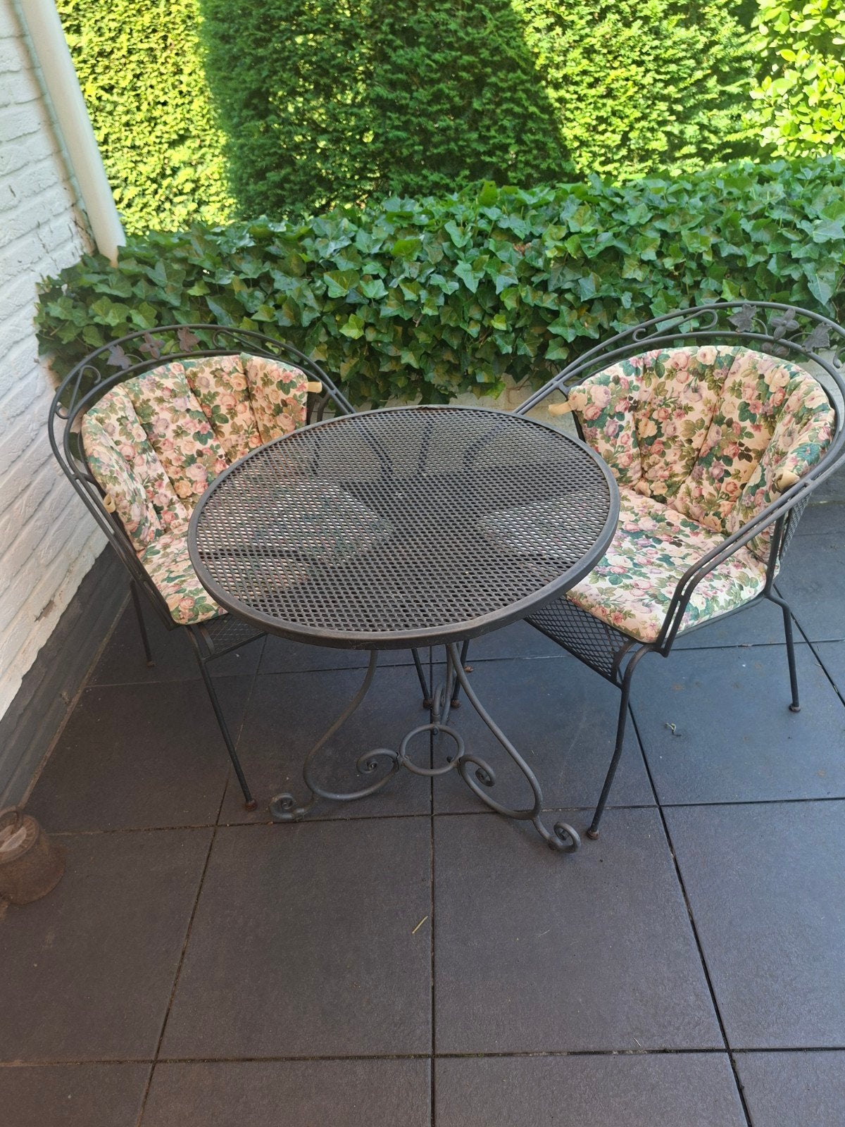 Compact tuinset: ronde tafel (70cm) met 2 stoelen en kussens, Enlèvement, Salons de jardin