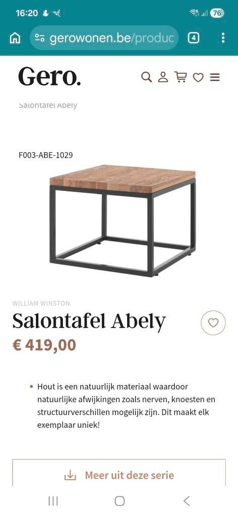2 salontafels abely (William Winston), Huis en Inrichting, Ophalen, 50 tot 100 cm, Vierkant, Overige houtsoorten