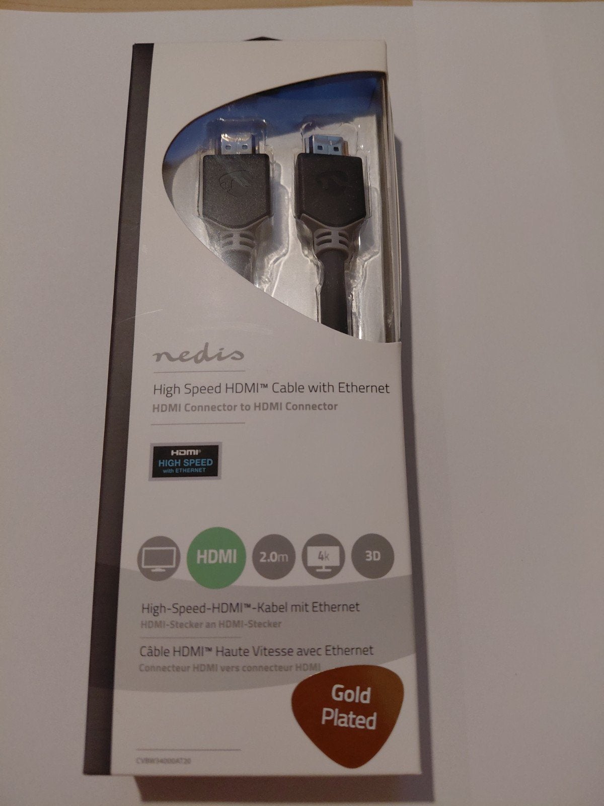 Nedis HDMI kabel met Ethernet - 2 meter. Gold Plated, Audio, Tv en Foto, Audiokabels en Televisiekabels, Ophalen of Verzenden