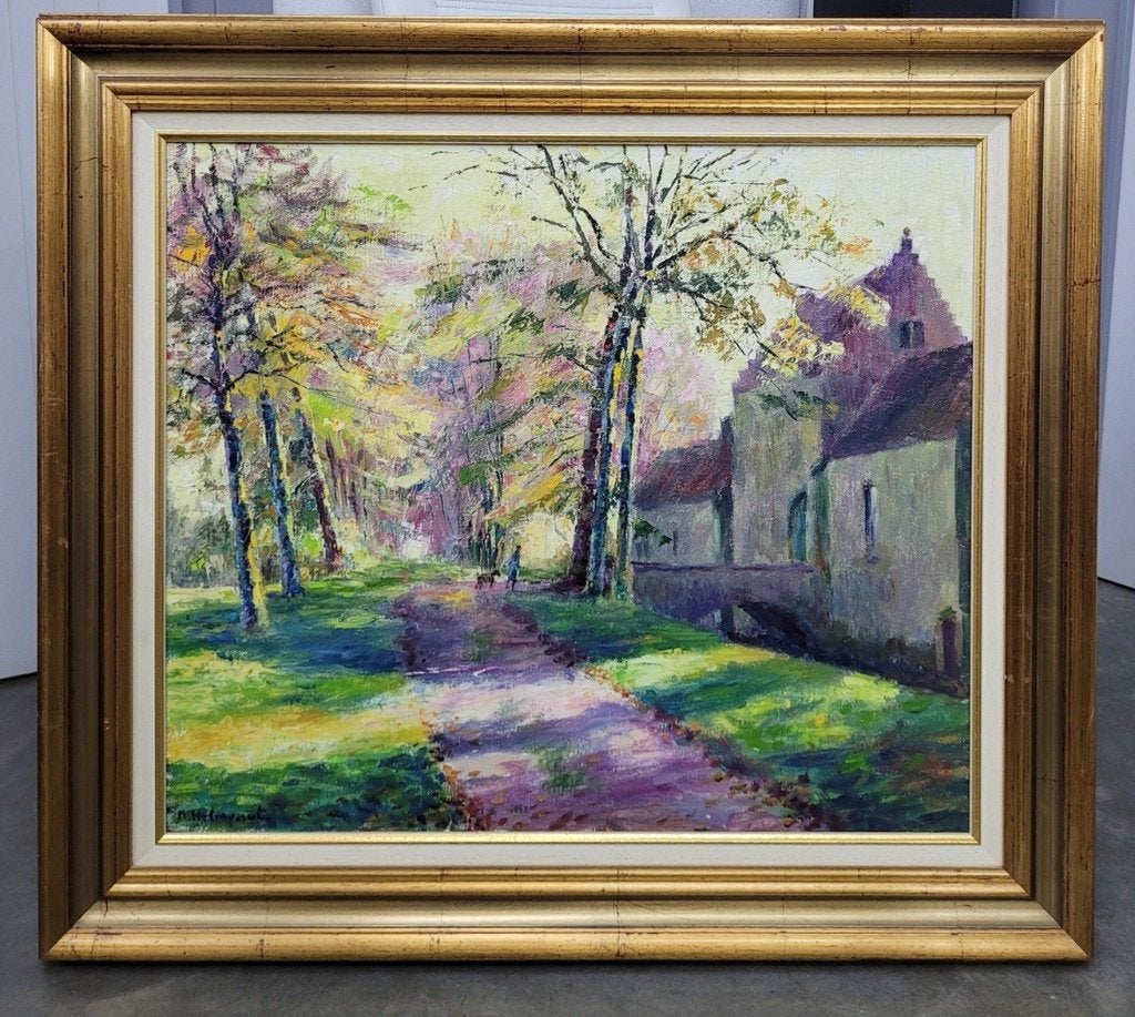 Maurice HELEWAUT, aan het kasteeldomein van Rooigem, Antiek en Kunst, Kunst | Schilderijen | Klassiek, Landschap, Impressionistisch