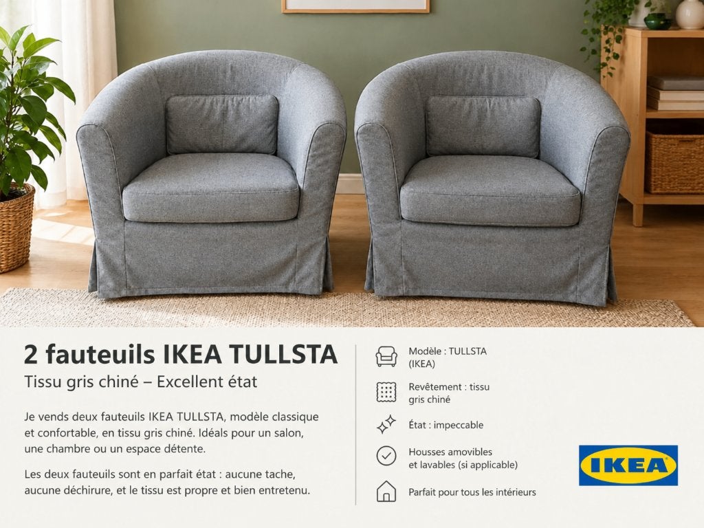 Ensemble de 2 fauteuils ikea modèle tullsta, Maison & Meubles, Enlèvement, Comme neuf