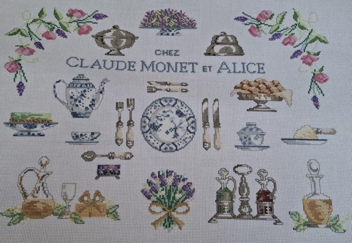 Borduurwerk, antiek servies, bestek, glaswerk, bloemen, Ophalen of Verzenden