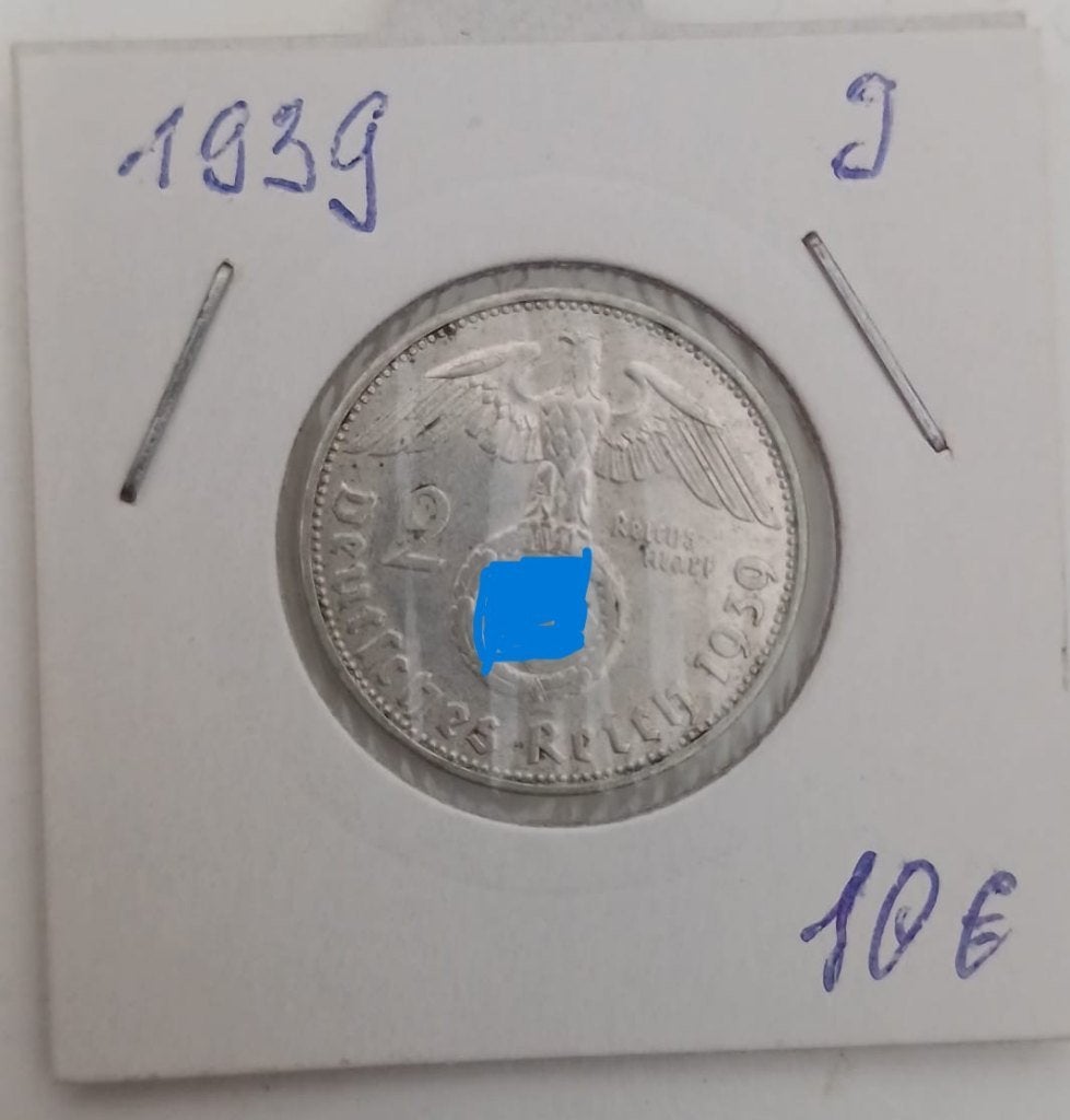 2 Reichsmark 1939 j Allemagne, Enlèvement ou Envoi, Allemagne, Monnaie en vrac, Argent