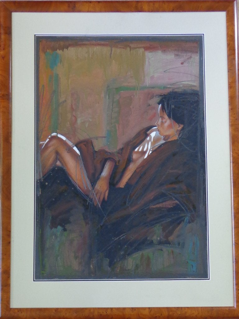 NICO VRIELINK / HALFNAAKTE VROUW / OLIEVERF / 127x96cm KADER, Enlèvement, Verre, Signé, Peinture à l'huile