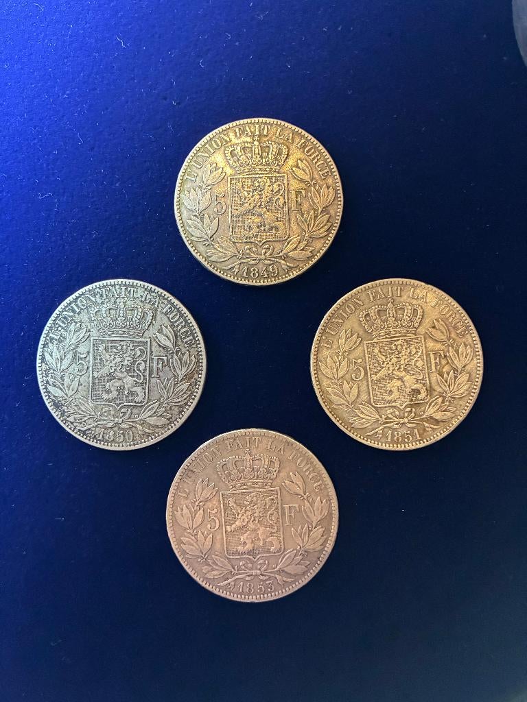 5 Francs België 1849-1853, Ophalen, Setje, Zilver, Zilver