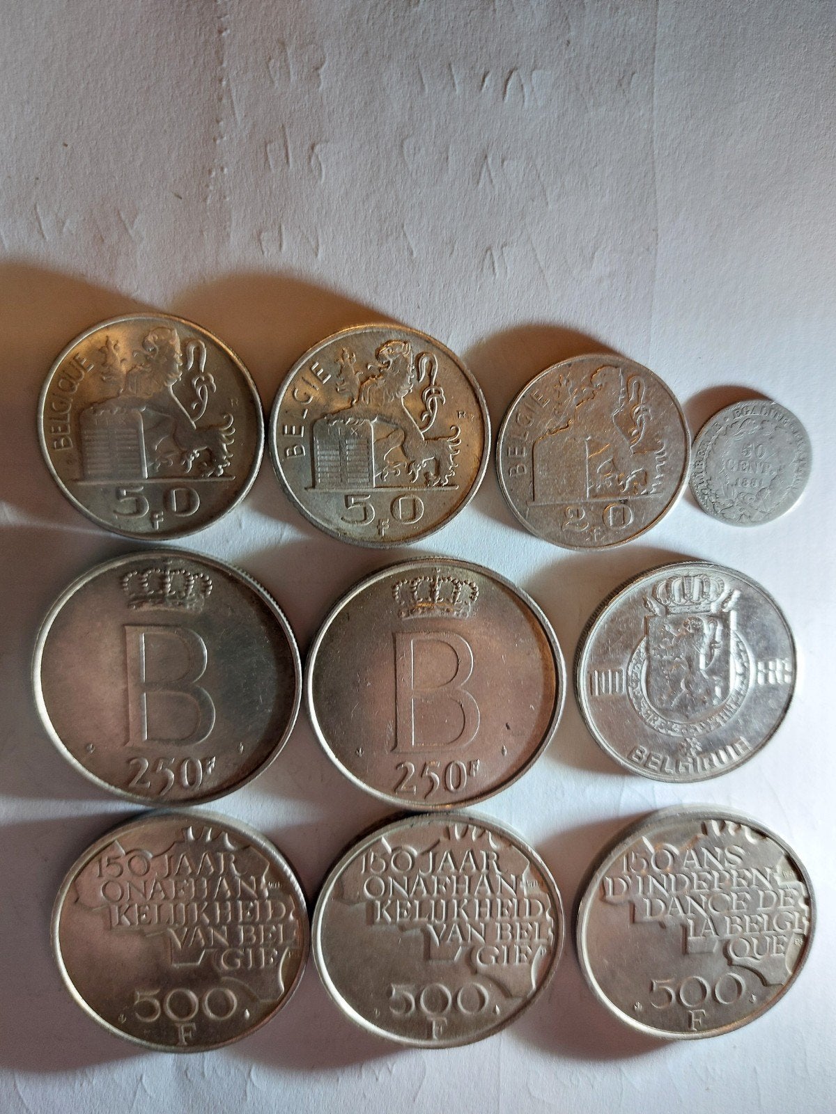 9 pièces belges en argent + 1 50 cents français en argent (1, Timbres & Monnaies, Monnaies | Belgique, Enlèvement
