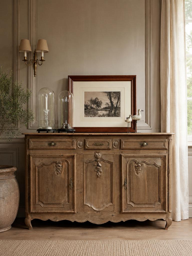Massief eiken landelijk dressoir buffetkast met houtsnijwerk, Huis en Inrichting, Kasten | Dressoirs, Zo goed als nieuw, Ophalen