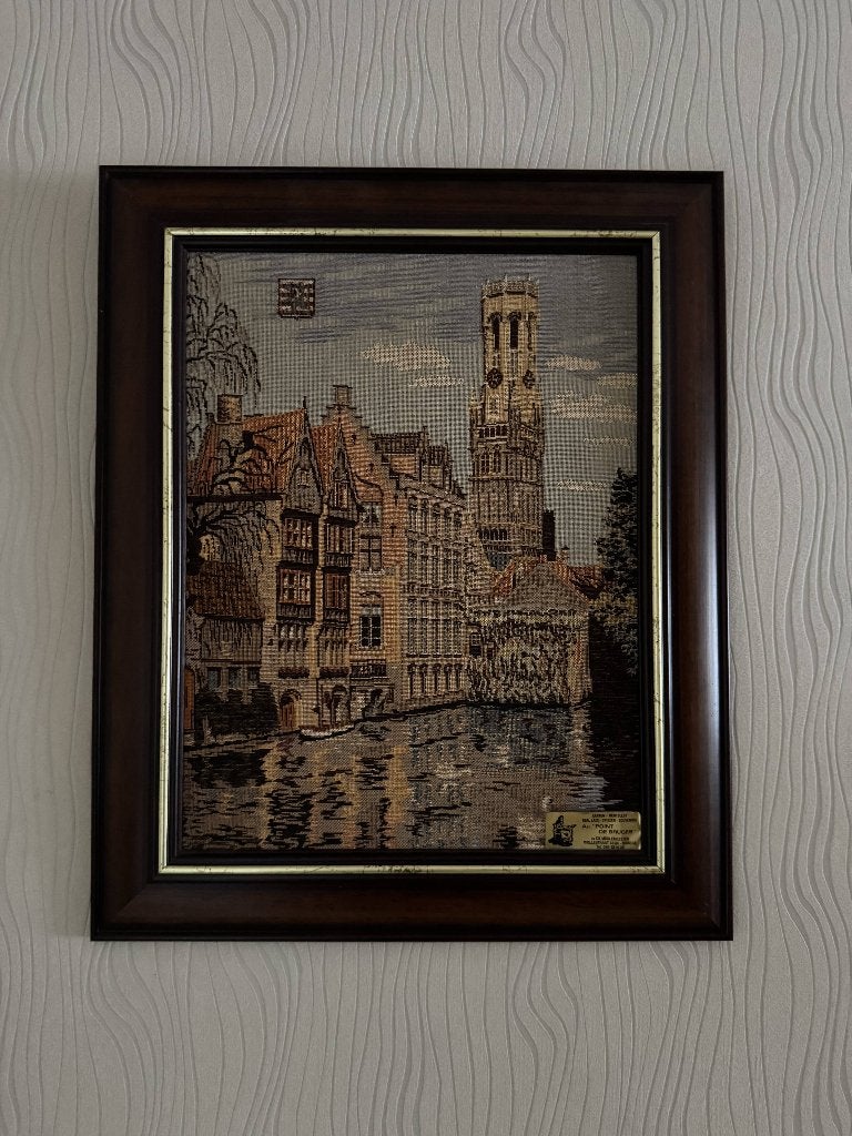 Ingelijst gobelin wandkleed - The Canals of Bruges, Utilisé, Tableau, Encadré, Textile
