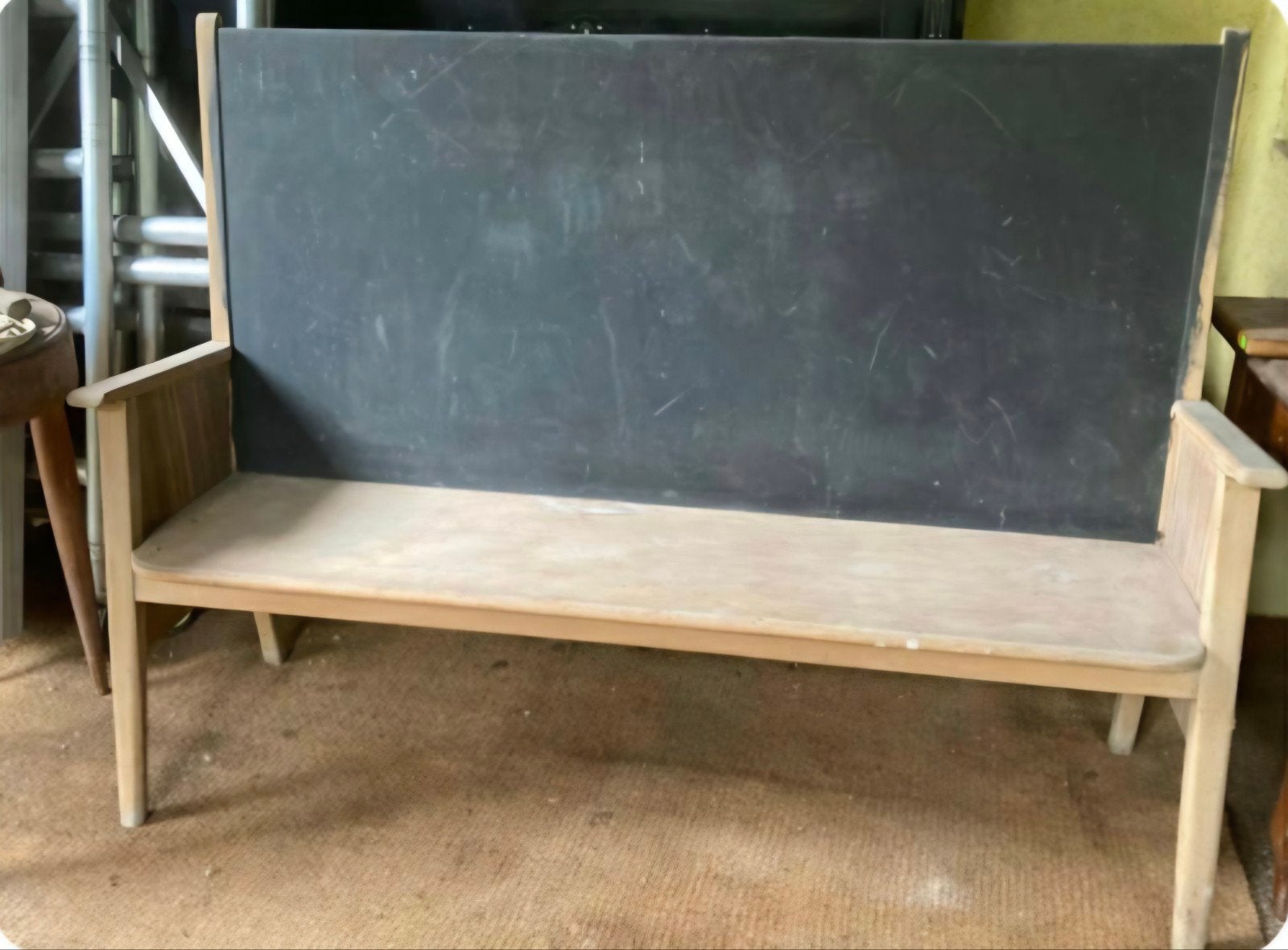 Unieke Vintage Schoolbank / Kerkbank met Krijtbord, Enlèvement