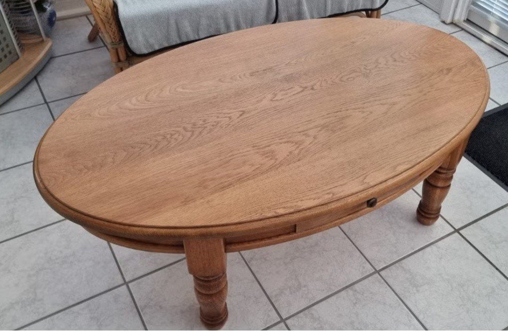 Landelijke ovalen salontafel massief eik, Enlèvement, Chêne