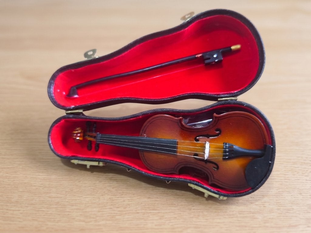 Miniatuur viool met strijkstok en koffer – decoratie, Ophalen of Verzenden, Nieuw
