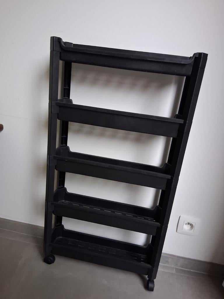 Zwarte plastic trolley met 5 niveaus voor badkamer of keuken, Huis en Inrichting, Kasten | Stellingkasten, Ophalen