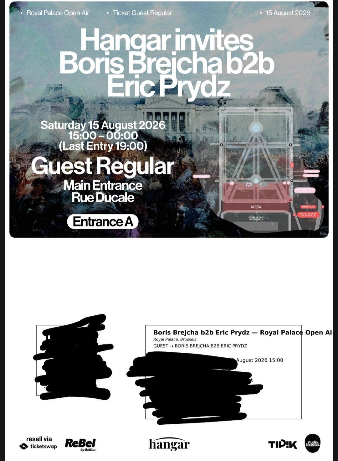 2 tickets Hangar Royal Palace 15/8