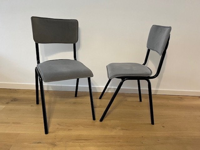 set van 4 eetkamerstoelen - velvet grijs, Ophalen, Zo goed als nieuw, Grijs, Stof