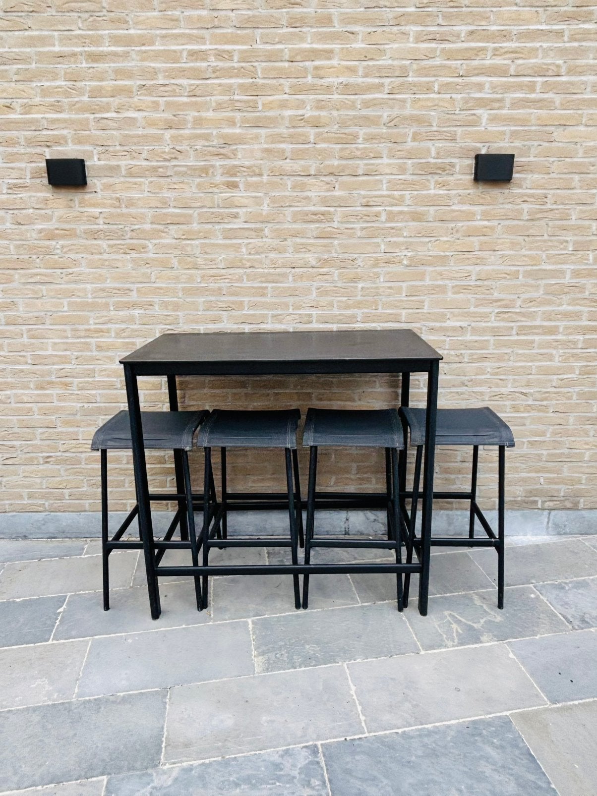 Hoge tuin tafel met 4 bar krukken, Ophalen, Gebruikt, Aluminium