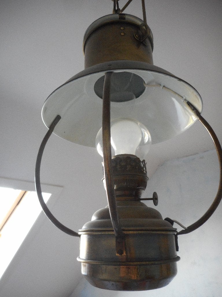 oude koperen luster 67cm hoog en 23cm breed, Enlèvement