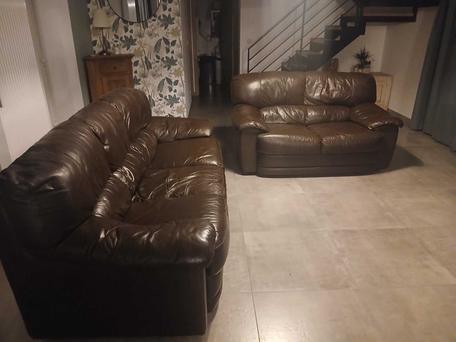 Bruine leren lounge, Ophalen, Leer