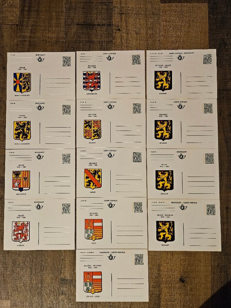 Carnet Complet 13 cartes postales Blasons Provinces 1980, Collections, Enlèvement, 1960 à 1980, Non affranchie, Bruxelles (Capitale)