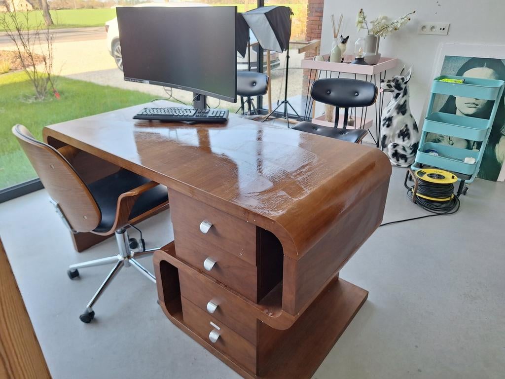 Bureau vintage design 'kare snake' walnoot., Enlèvement