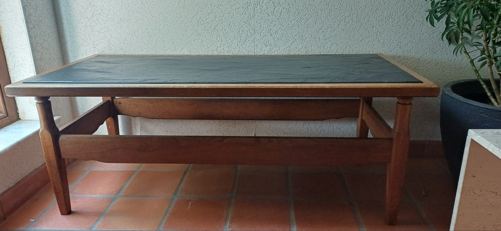 Salontafel combinatie hout met natuursteen, Enlèvement, Utilisé, Rectangulaire