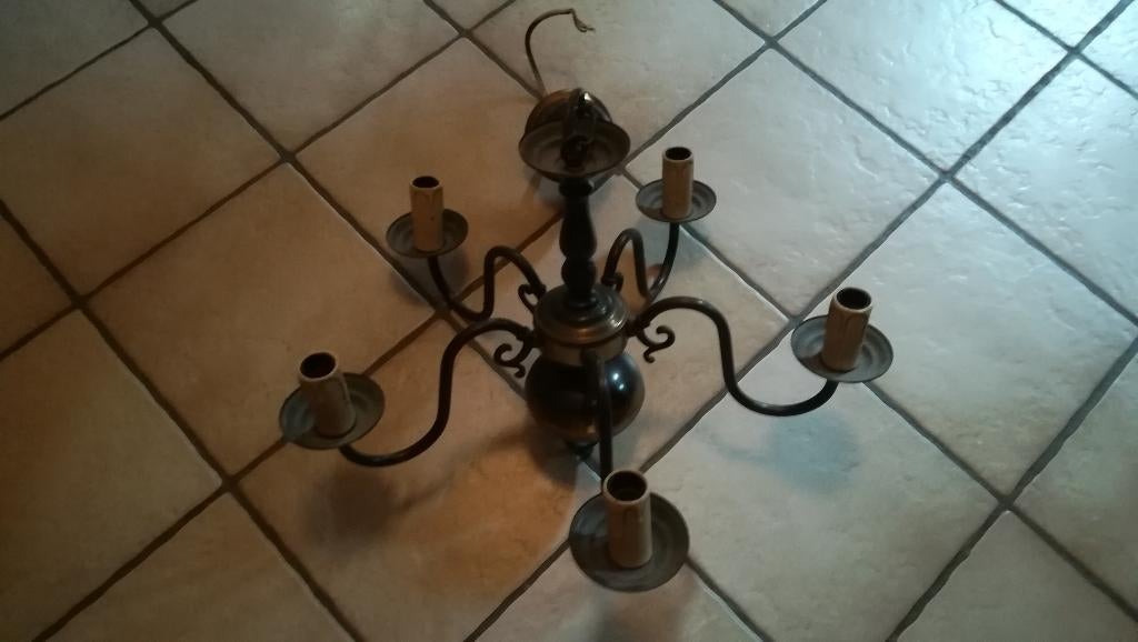 Lustre chandelier - 5 branches, Enlèvement, Utilisé, Métal, Vintage