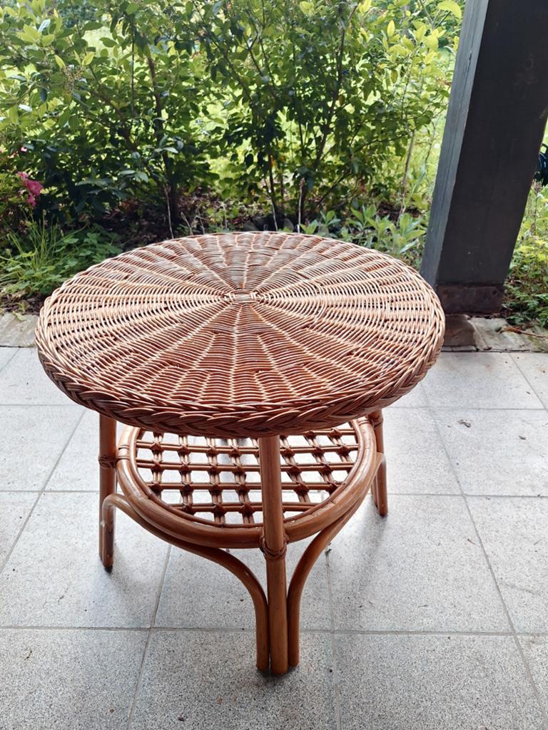 Vintage rotan bijzettafel, Huis en Inrichting, Tafels | Bijzettafels, Ophalen