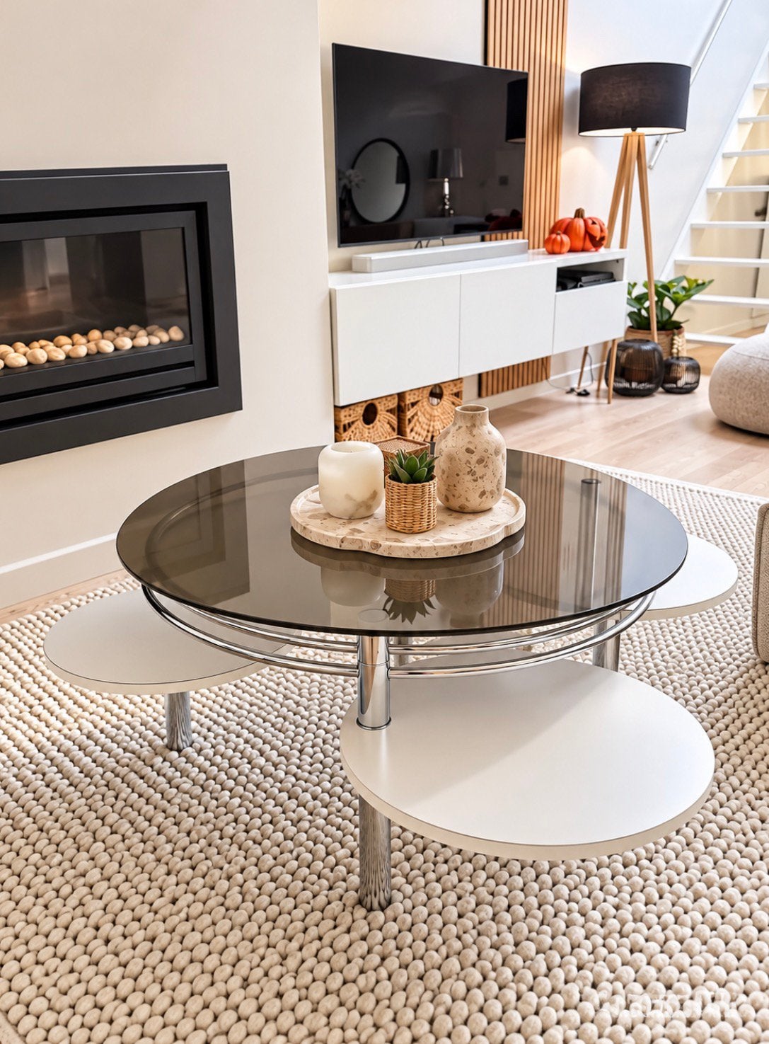 Vintage glazen salontafel – uniek design, Ophalen, Zo goed als nieuw, Rond