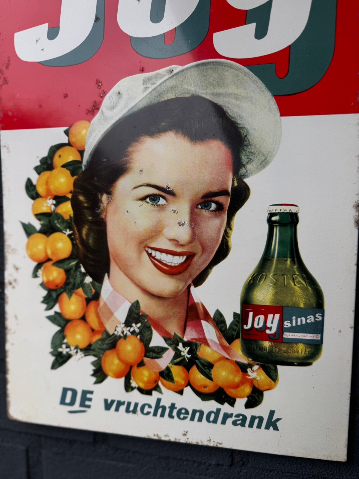 Ancien panneau publicitaire Joy the Fruit Drink, Collections, Panneau publicitaire, Enlèvement ou Envoi, ., Utilisé