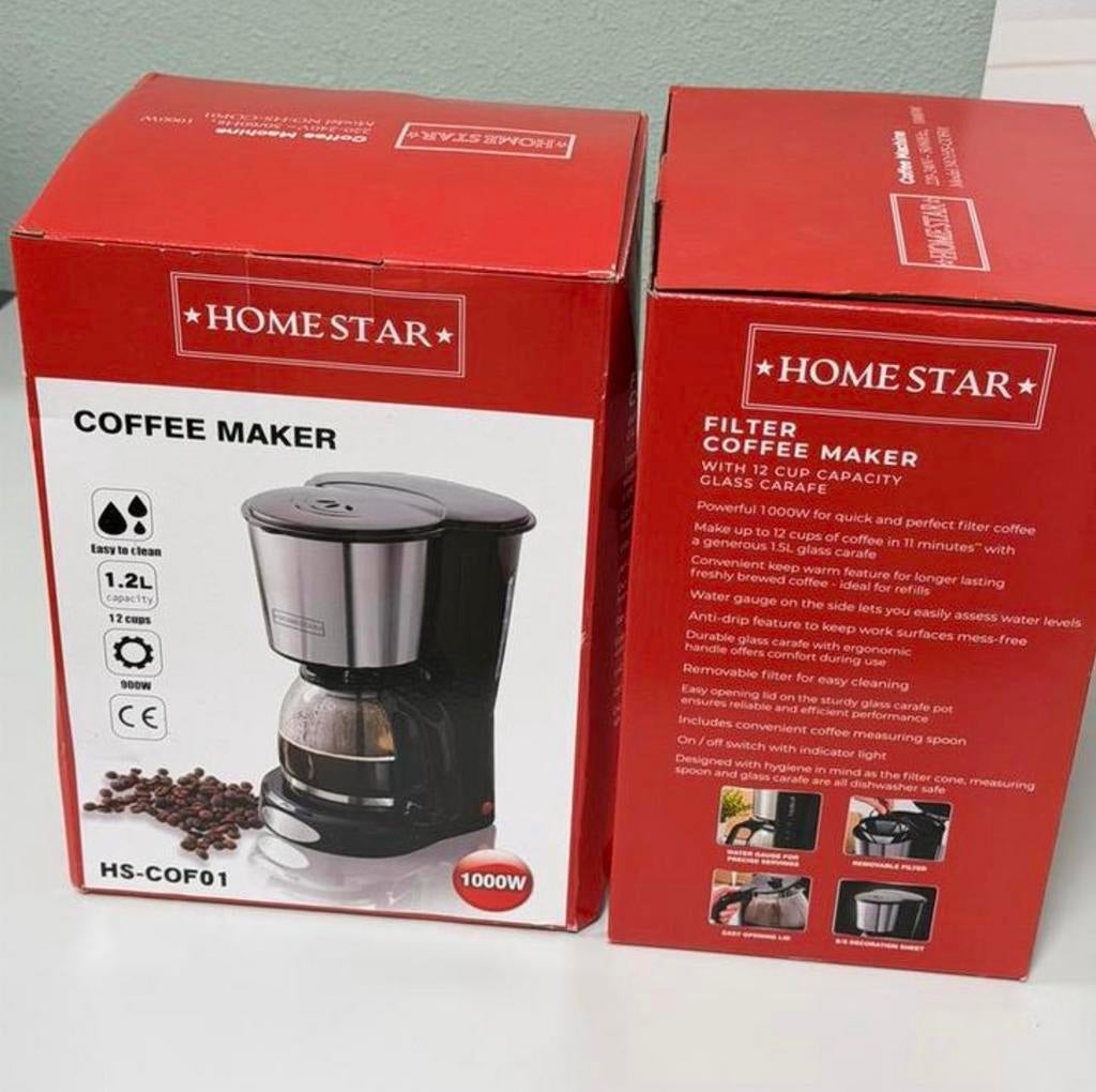 Cafetière à filtre Homestar HS-COF01 1,2L 1000W Nouveau, Electroménager, Neuf, Réservoir d'eau amovible, Cafetière, 10 tasses ou plus