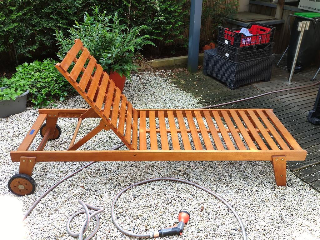Garden Plus Houten Ligbed, Tuin en Terras, Ophalen, Zo goed als nieuw, Hout, Verstelbaar