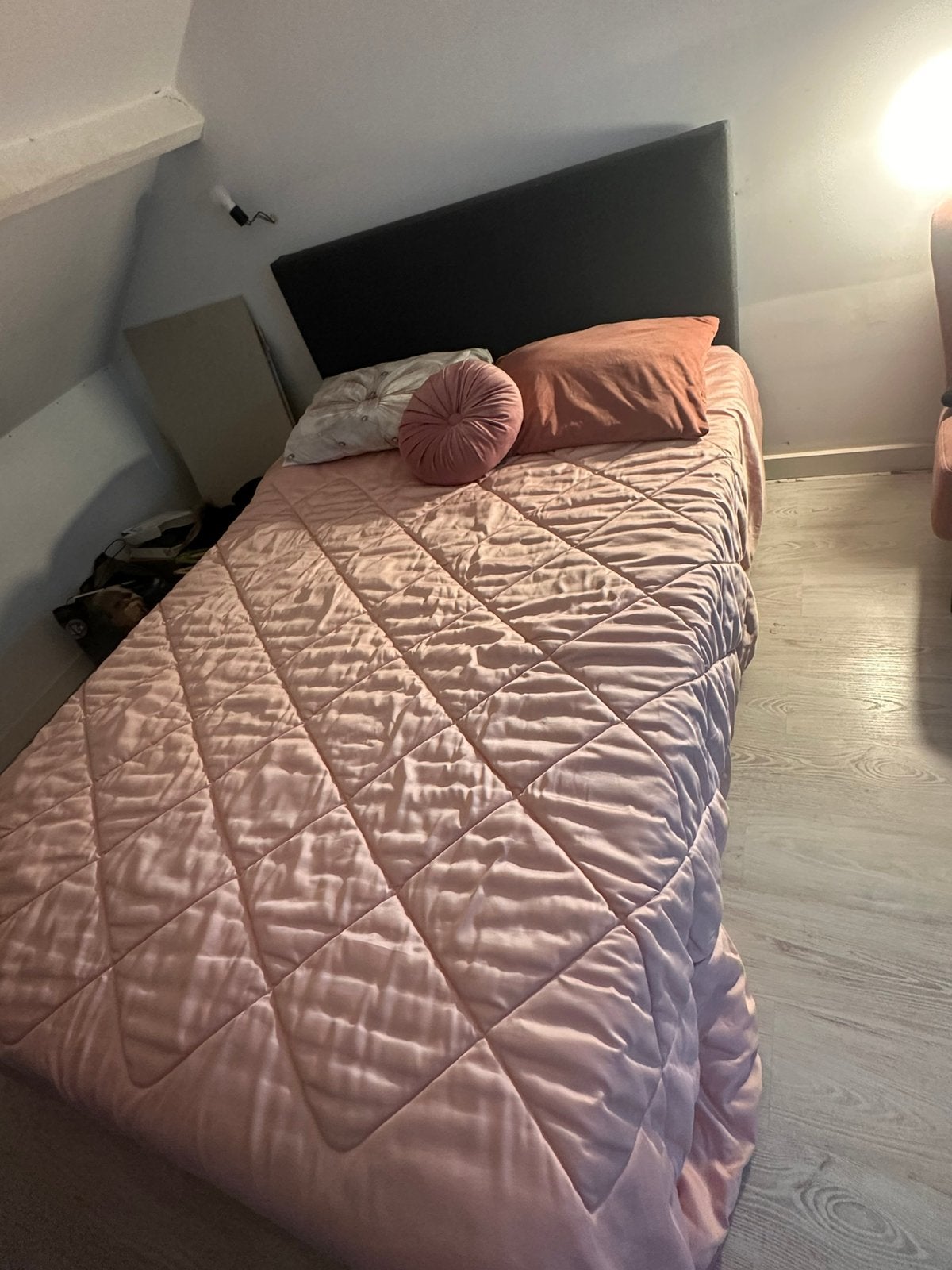 tweepersoons grijs bed, Ophalen, Gebruikt, Tweepersoons, Stof