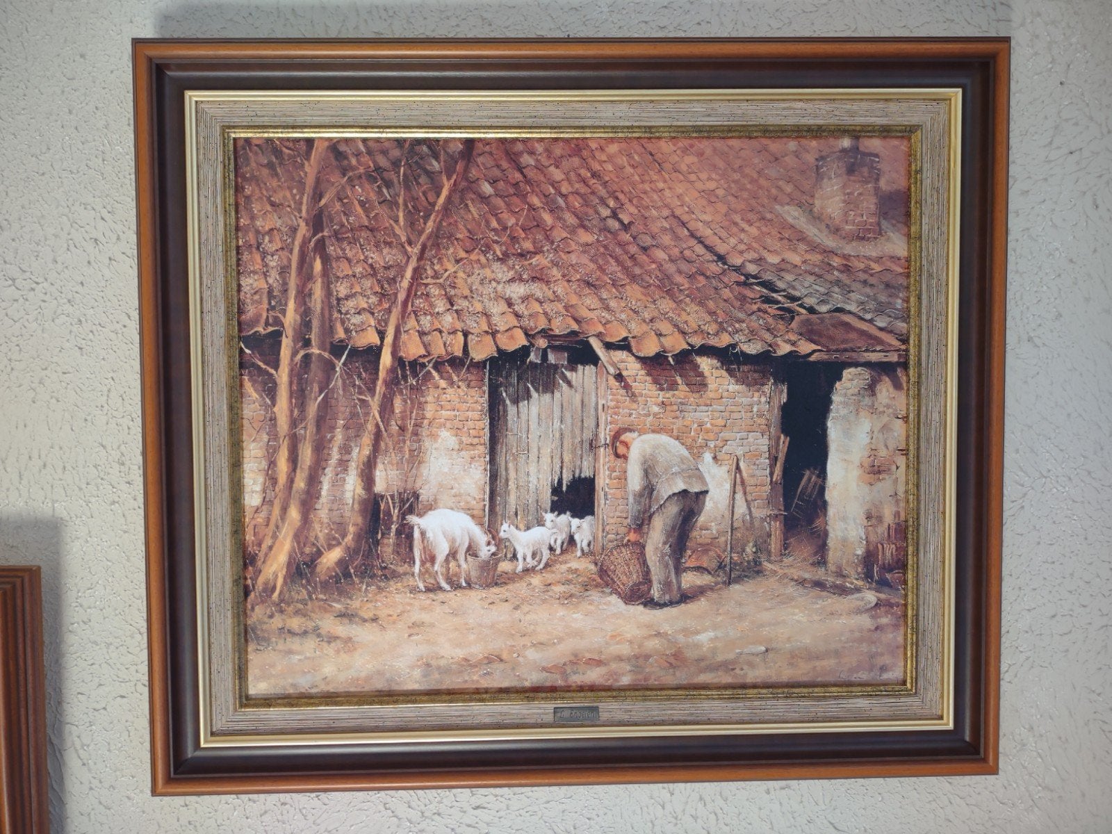 schilderij boer met geiten - Leon Engelen, Enlèvement, Vieux hollandais, Encadré, Animaux