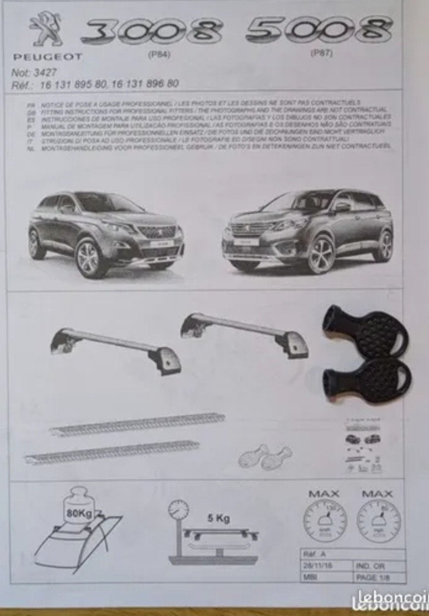 Peugeot 5008 2  barre de toit, Enlèvement ou Envoi