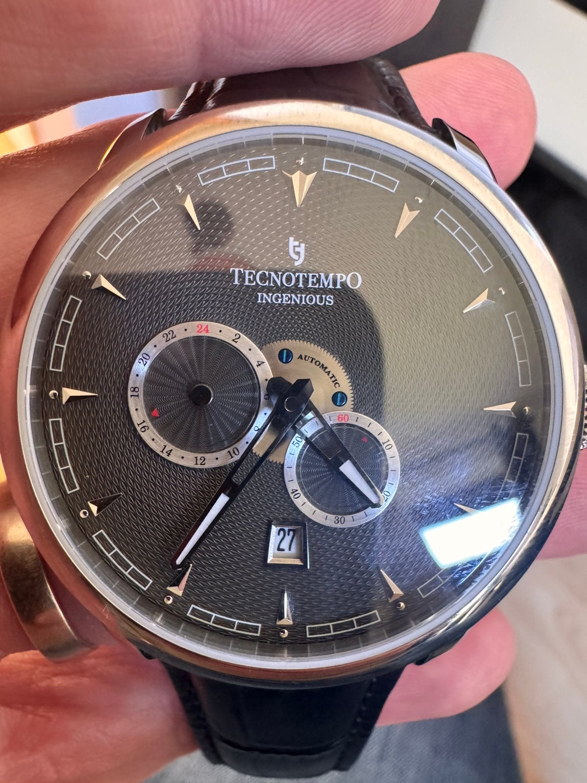 Montre automatique Tecnotempo Édition limitée 82/150, Handtassen en Accessoires, Overige merken, Leer, Staal, Polshorloge