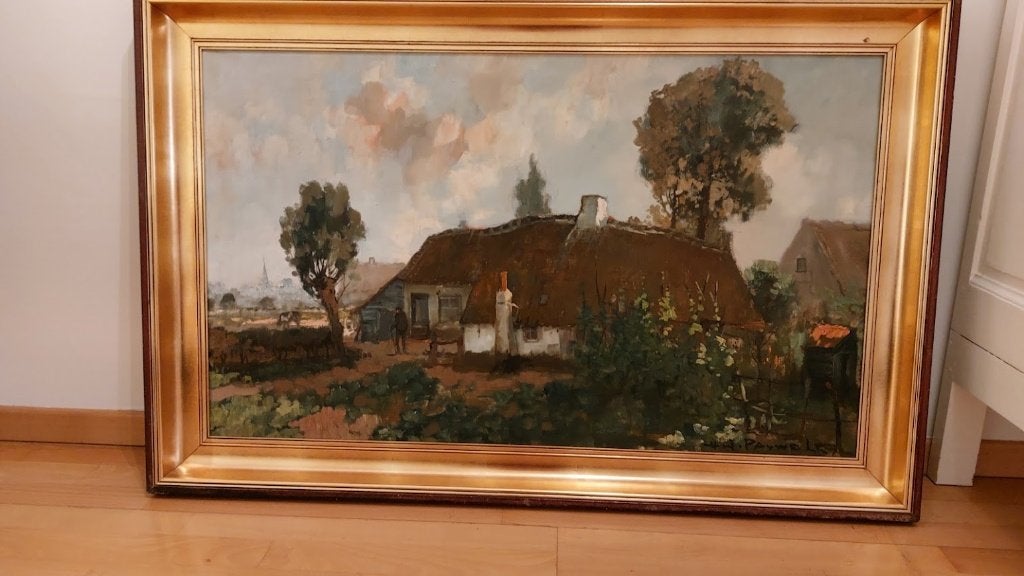 schilderij, Peinture à l'huile, Paysage, Enlèvement, Signé