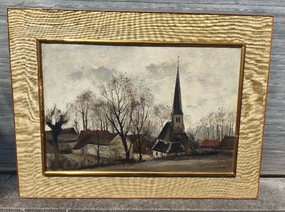 Huile sur panneau chapelle de pede signe Frans depooter, Antiquités & Art, Enlèvement ou Envoi, Panneau